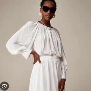 J Crew Collection Sheer Gathered Long Sleeve Preppy Top US Women's XS New